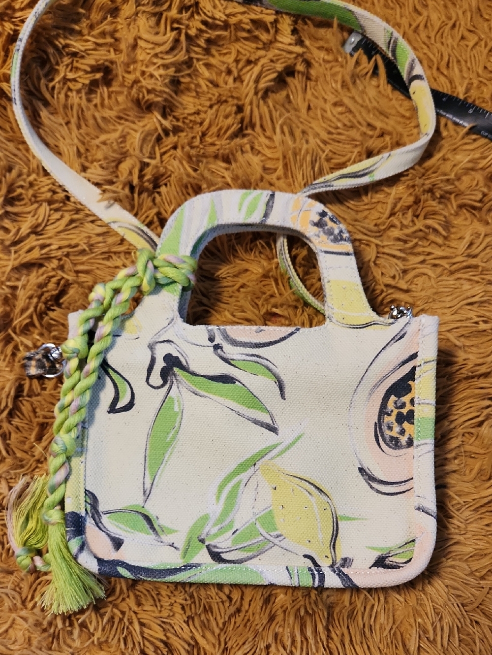 Vince Camuto Cream Canvas Mini Bag with Fruit Print